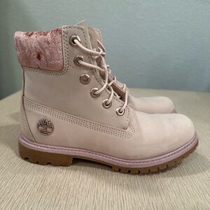 Timberland Limited Edition Pink Nubuck Boots‎ Velvet Collar Glitter Sole 7.5 NEW